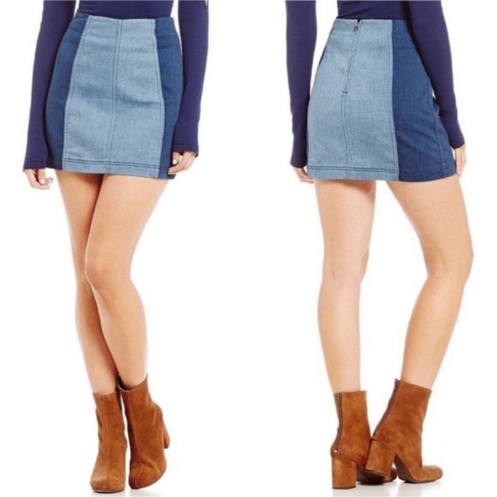 Free People Modern Femme Color-block Denim Mini Skirt